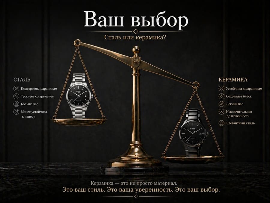 Мужская рука в кожаном пиджаке с массивным черным керамическим хронографом.
