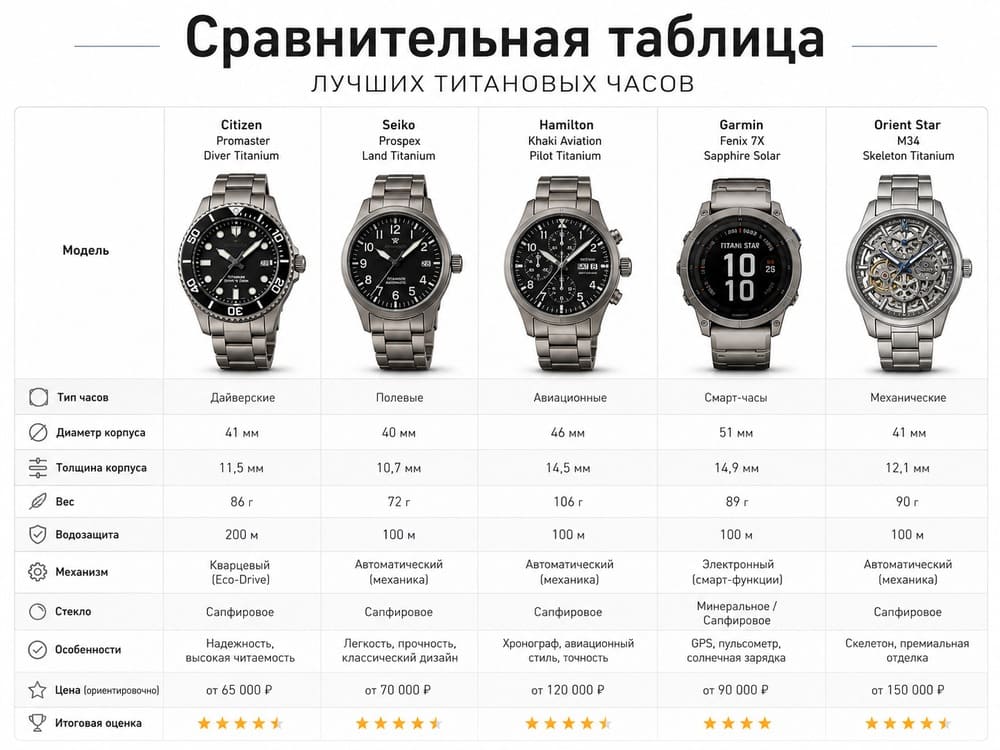 Сравнительная таблица лучших титановых часов