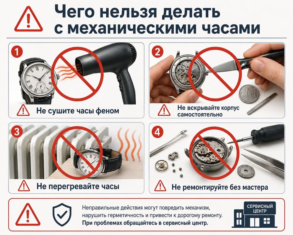 Что нельзя делать с механическими часами
